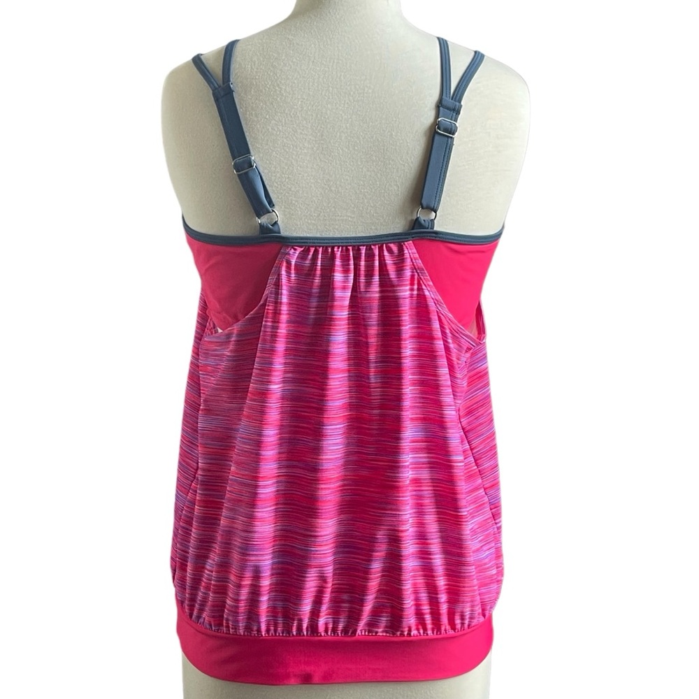 Free Country Striped Tankini Swimsuit Top in Hot Pink and Slate Large )12/14). - Picture 12 of 16